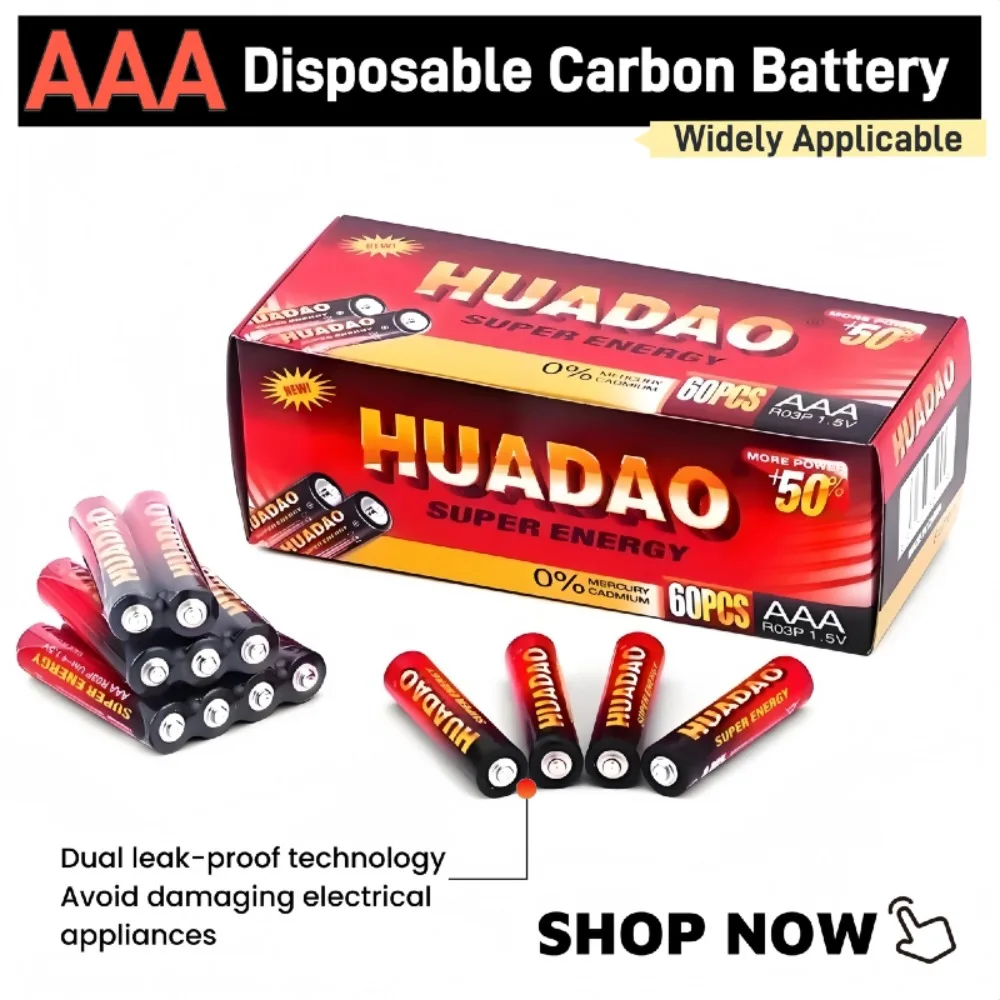 

High Power AAA 1.5V Carbon Zinc Batteries, Explosion-Proof & Long Lasting for Clocks/Toys/Remote Mercury Free UM4 LR03 Wholesale