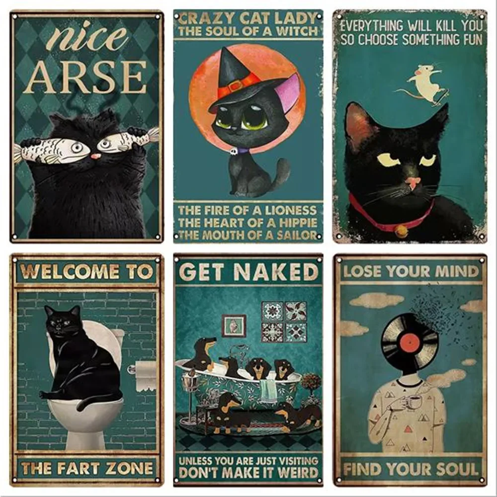 العثور على روحك ملصق زهرة امرأة علامة معدنية القط الأسود خمر اللوحة غرفة نوم غرفة المعيشة دبوس حتى لوحة تزيين جدران المنزل #2
