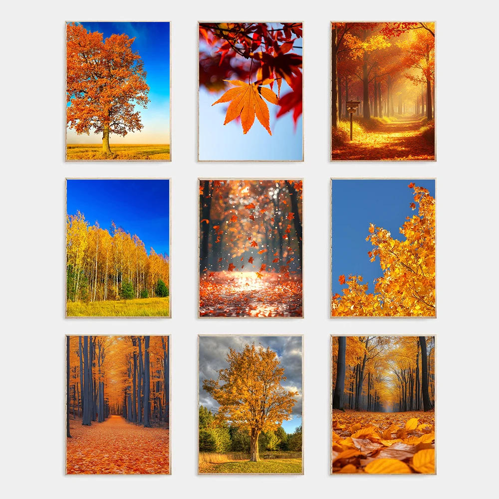1pc frameless canvas painting Refreshing And Healing Autumn Forest Leaves Art Posters Canvas Printing Living Room Entrance So