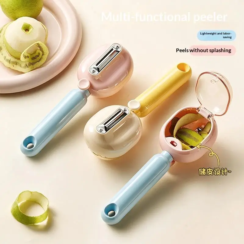 1Pc Upgrade Fruit Vegetable Peeler With Peel Catcher Storage Container Stainless Steel Blade For Carrot Cucumber Kitchen Gadget