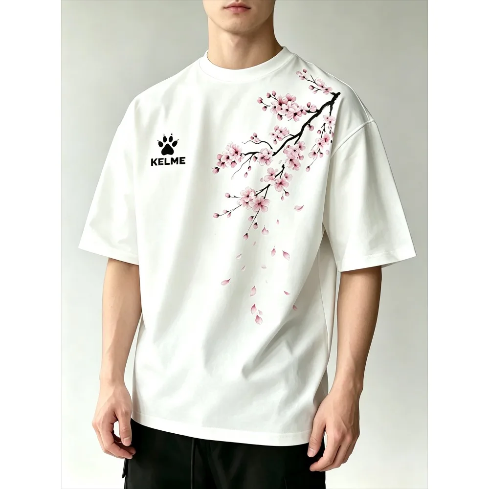 Men's Falling Cherry Blossom Branch Print T Shirt Oversized Casual Streetwear Short Sleeve Tops Daily Fashion Hip Hop Tee