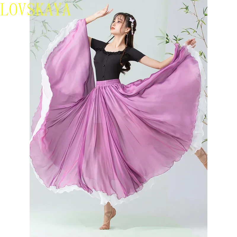 Classical Dance Costume Professional Modern Dance Hall Dance Practice Short sleeved Top Large Swing Yarn 720 Degree Skirt