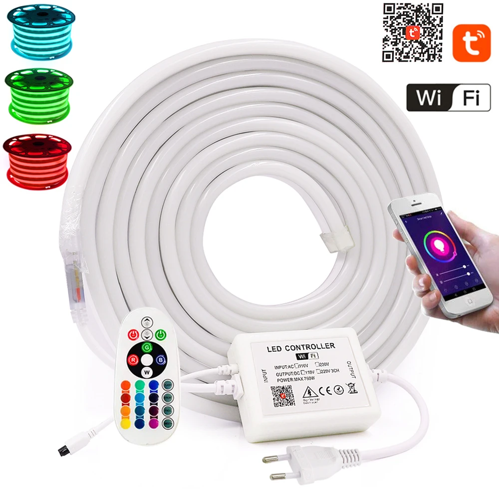 Striscia LED Neon RGB 14 Metri 220V Con Telecomando E Alimentatore - IP65 Impermeabile, Tagliabile, Per Casa E Negozi - 4