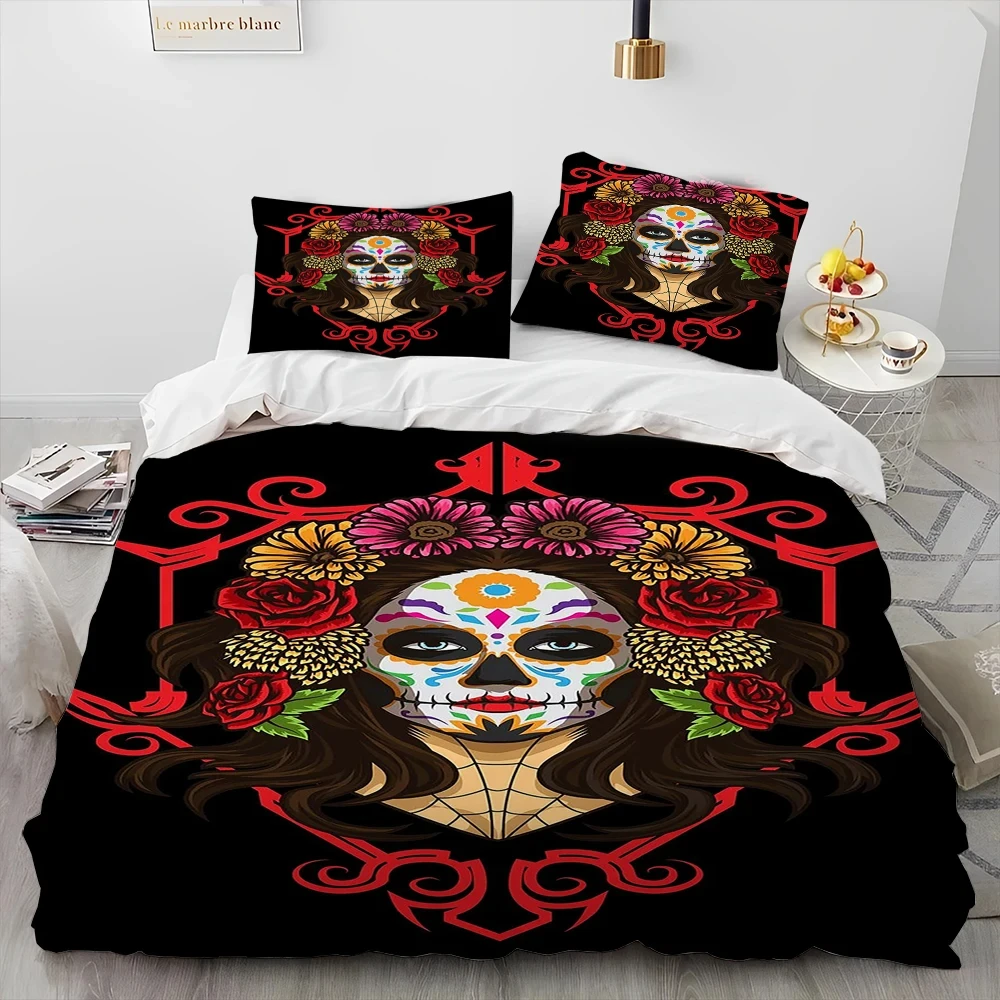 3D Horror Gothic Female Skull Dead Girl Comforter Bedding Set,Duvet Cover Bed Set Quilt Cover Pillowcase,Queen Size Bedding Set