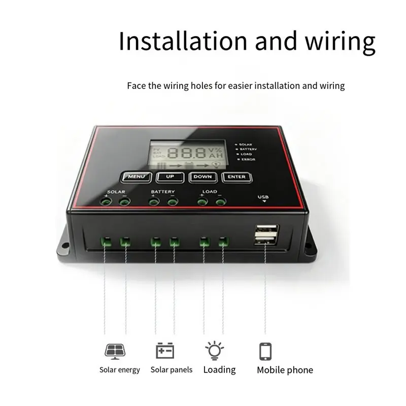 A84E-Solar Charge Controller 20A 12V/24V Battery LCD Screen Display Photovoltaic Panel 20A Charge/Discharge Management Unit