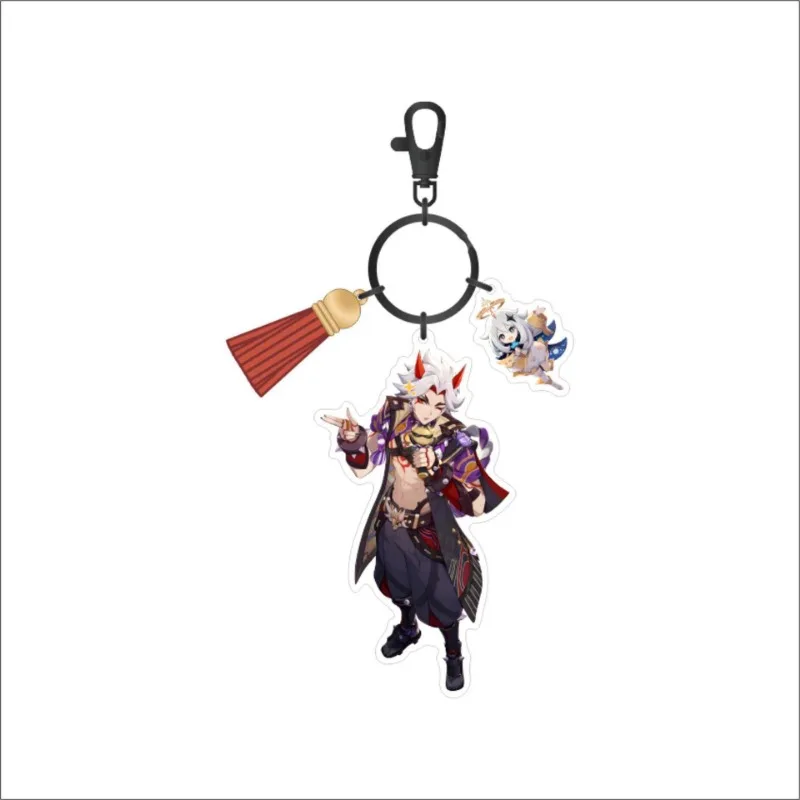 Genshin Impact KeyChain Men Arataki Itto Key Chain Women Aether Acrylic Key Ring Lumine Pendant Party Charm Friends Gift Jewelry