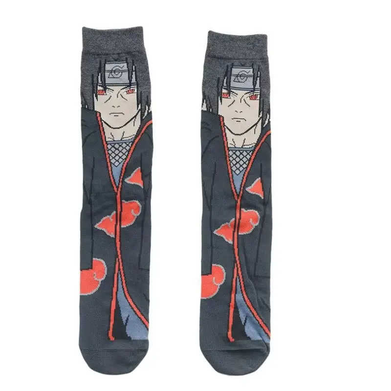 In the Naruto anime, thigh-high socks featuring Naruto, Sasuke, and the Akatsuki, with unique personality designs, trendy breath