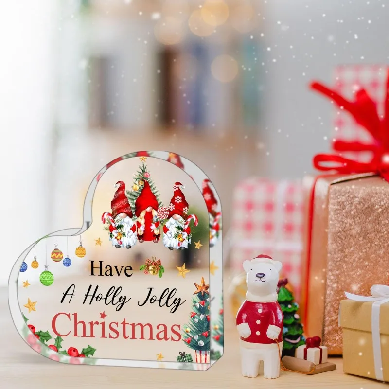 Acrylic Heart Shaped Christmas Tabletop Christmas Decor Holiday Xmas Decorations for Office Desk, Tiered Tray, Mantle, Shelf