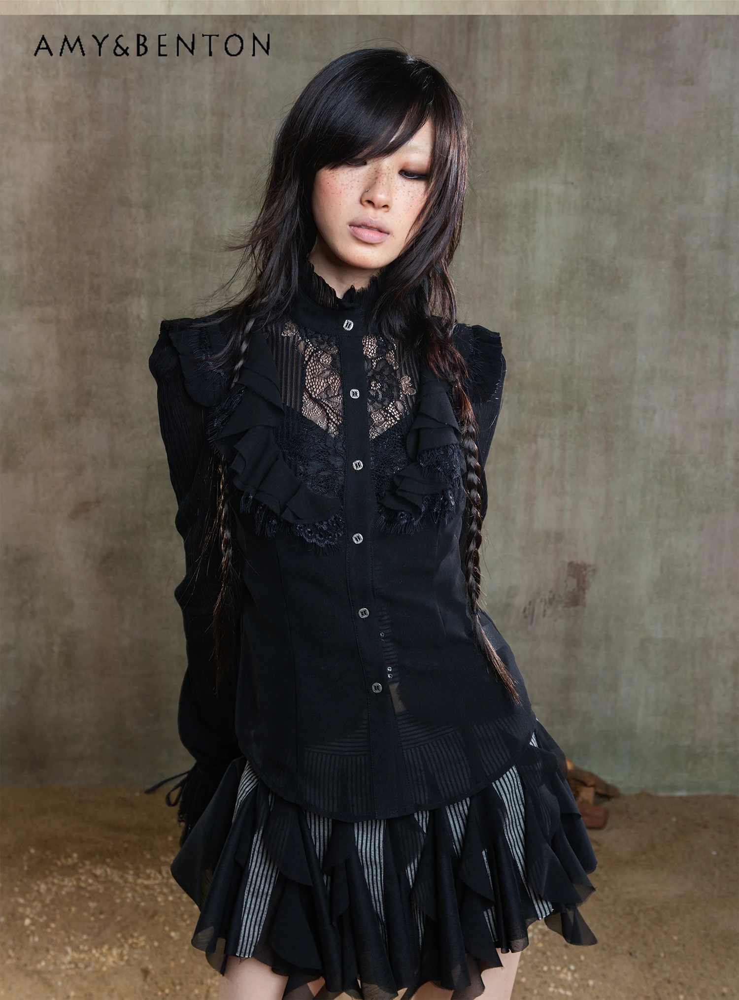 

Original Design Retro Court Style Chiffon Thin Long-sleeved Shirt Women Subculture Punk Goth Blouse Summer Dark Girl Y2K Shirts