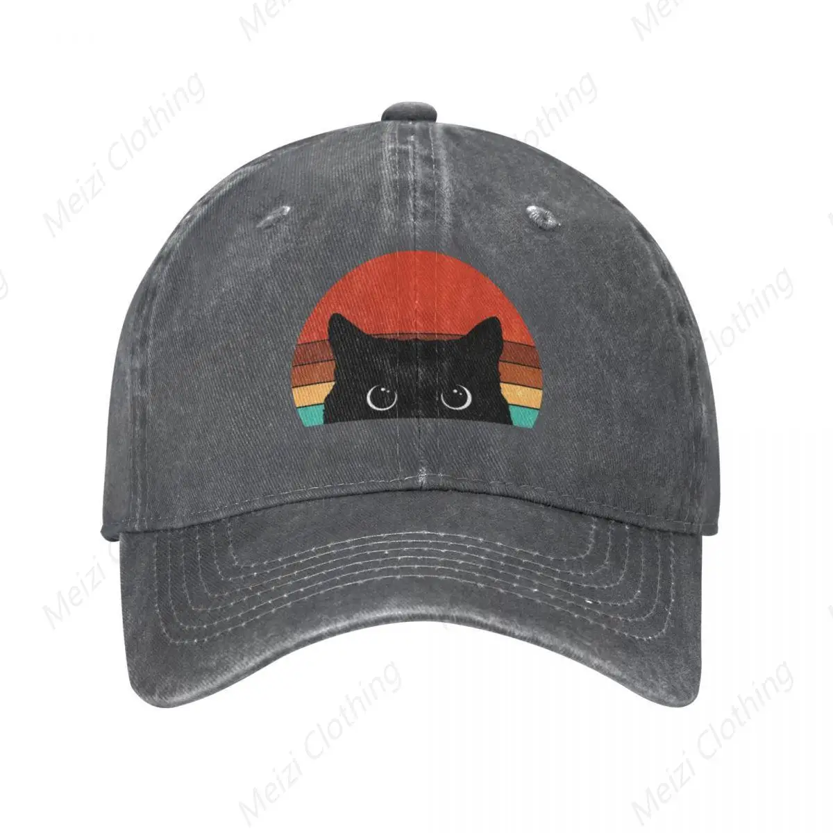 

Fun Colorful Sunset Cat Hat Retro Baseball Hat Outdoor Adjustable Baseball Cowboy Hat