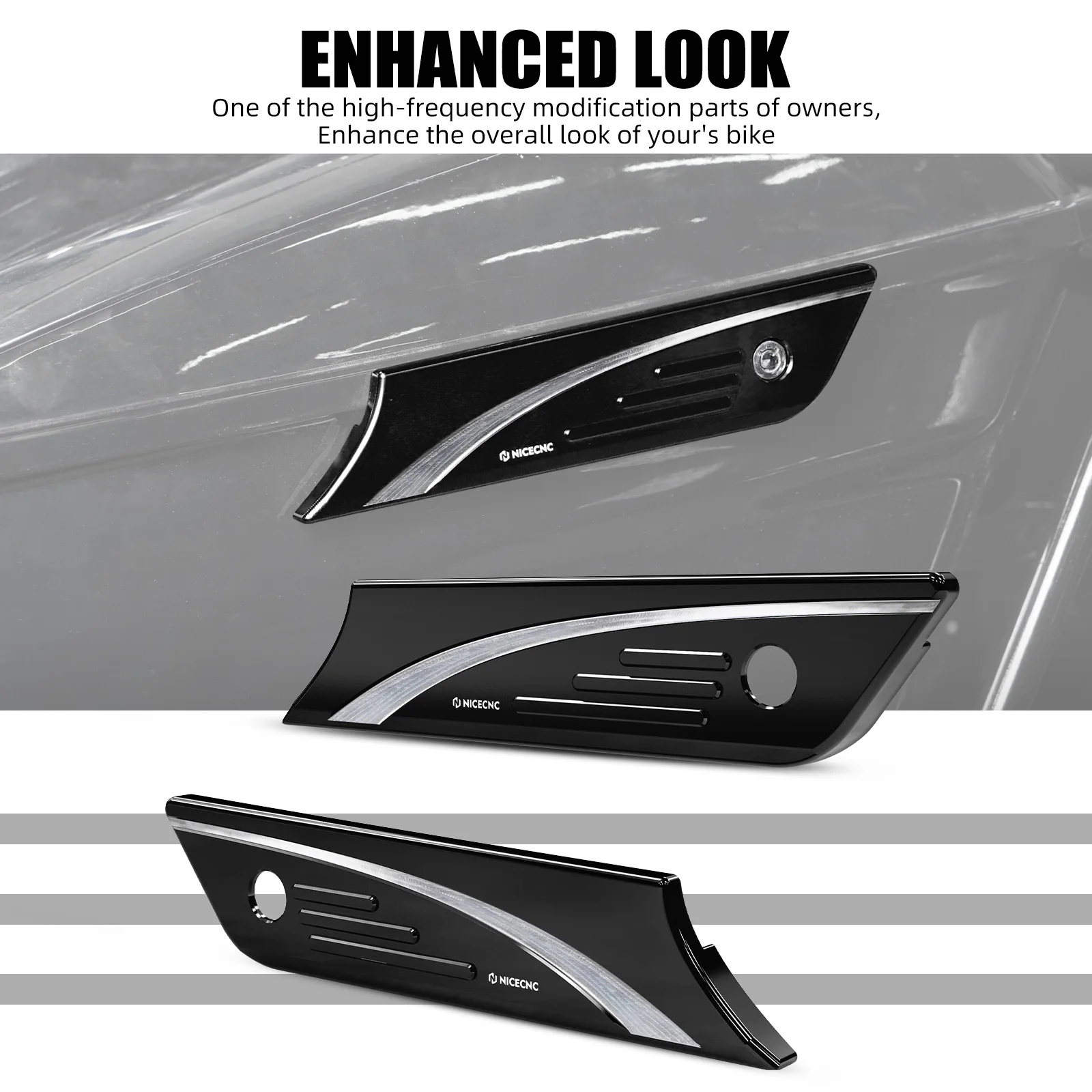 Coperture della chiusura della piastra frontale della borsa laterale del motociclo per Harley Road King FLHR Street Glide FLHX/S Road Glide FLTRX/ST/SE Ultra Limited