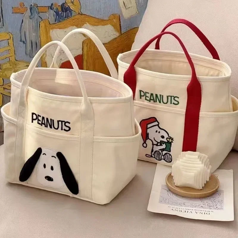 

Cartoon Embroidered Snoopy Canvas Handbag Large Capacity Shoulder Bag Fashion Handbag Office Bento Bag