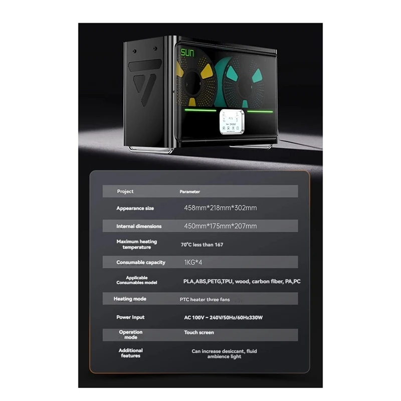 

Filament Dryer S4 Filament Dryer Box 4 Spools Large Capacity Fast Heating Filament Holder