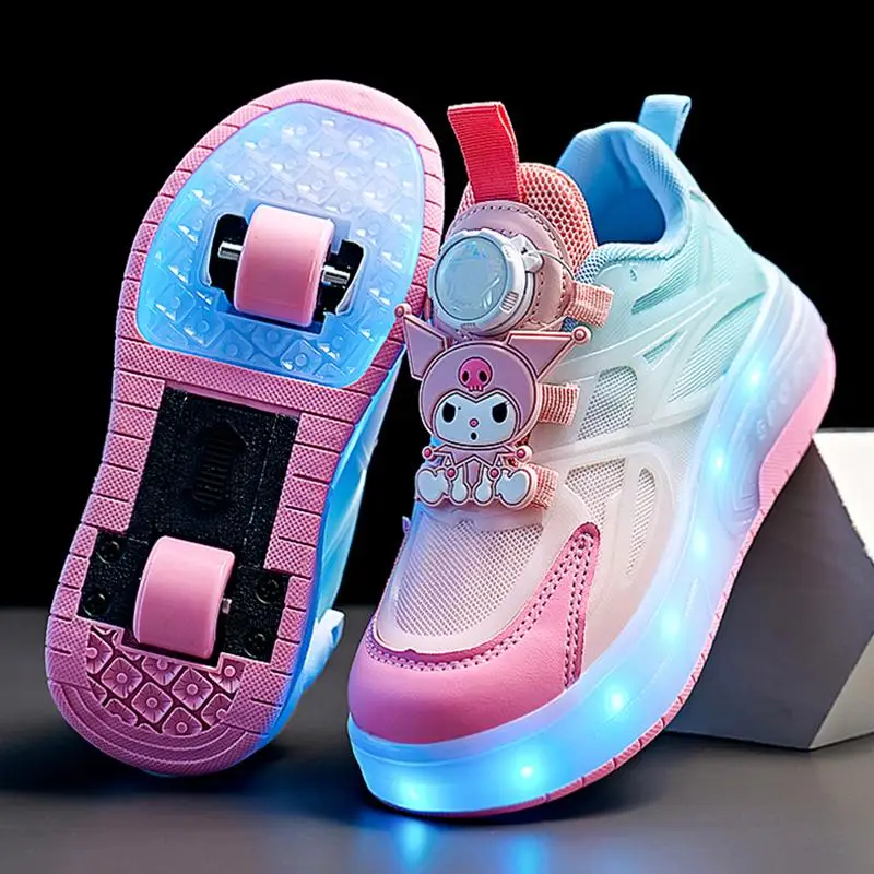 Sanrio Anime My Melody Child Ice Skates Shining Shoes Kawaii Cartoon Mesh Shoes Roller Shoes Summer Cute Heelys Plush Girl Gift