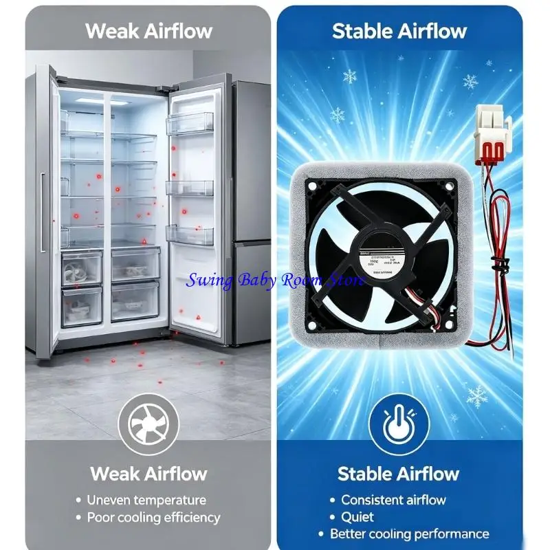 K1AD Refrigerator Freezer Fan Motor Assembly, 12V 0.16A Replacement Part with Connector, Cushioned Frame and Cooling Service