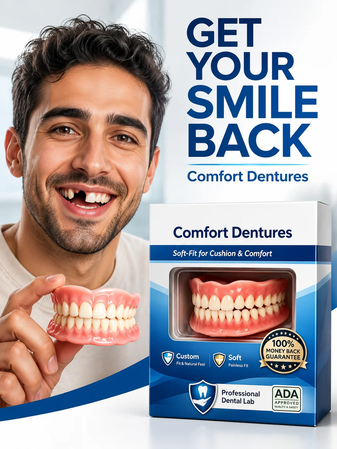 Dentures Full Set Natural Removable Fake Teeth Natural Look For Missing Teeth Comfortable Fit Dental Prosthesis Instant Smile