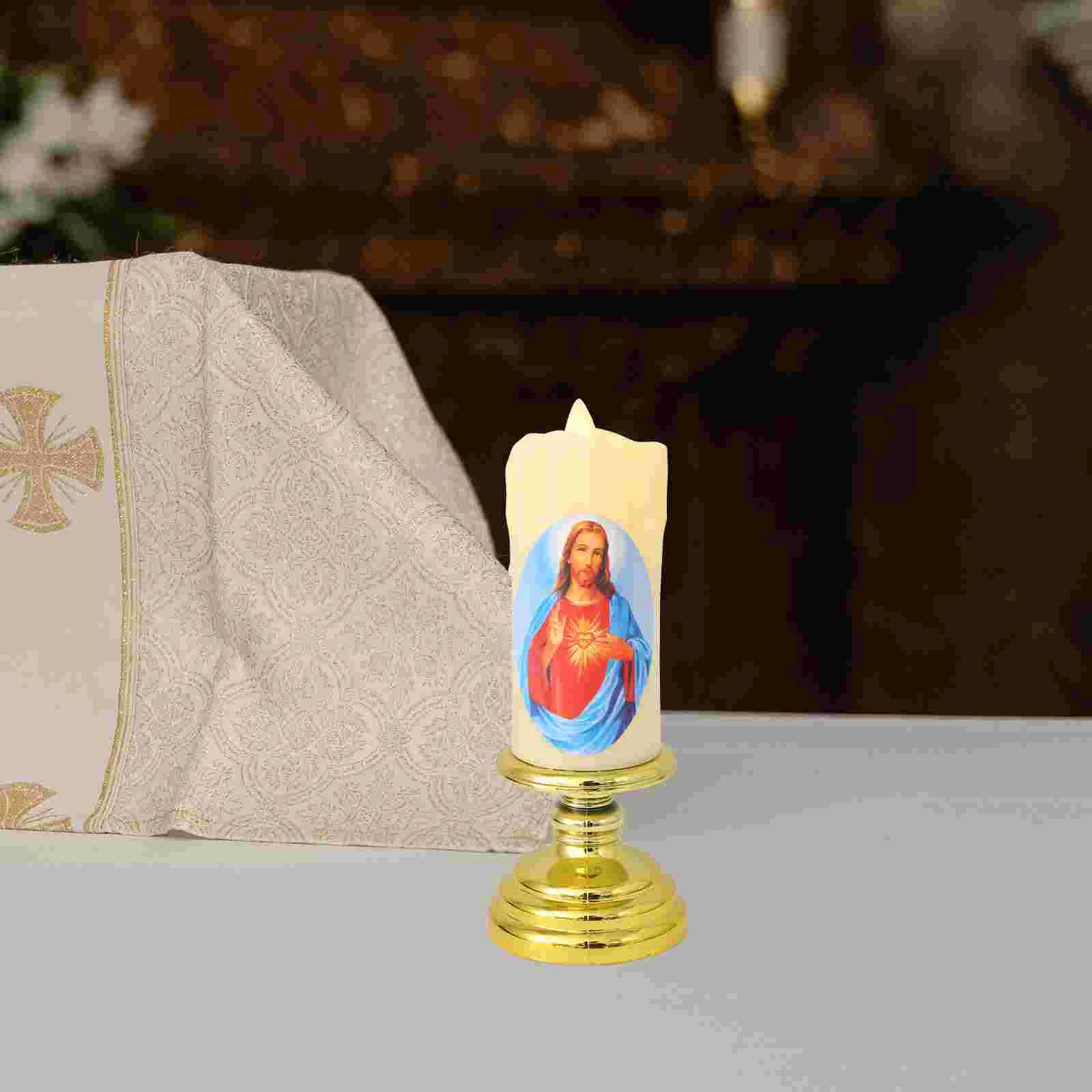 Velas de oración católica de centro de mesa LED electrónico luces alimentadas brillo cónico