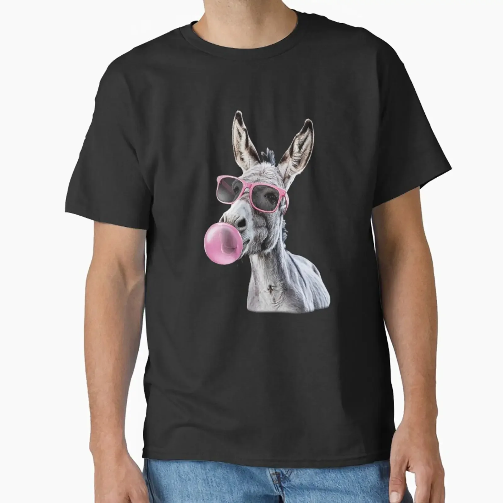 Funny Donkey with Pink Glasses and Bubblegum For Lovers Joke Classic T Shirt vintage Washed Breathable fashion Versatile