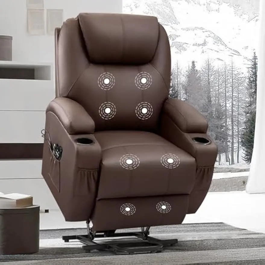 Electric Power Lift Recliner Chair for Elderly Reclining Sofa for Living Room with Massage, Side Pockets and Cup Holders