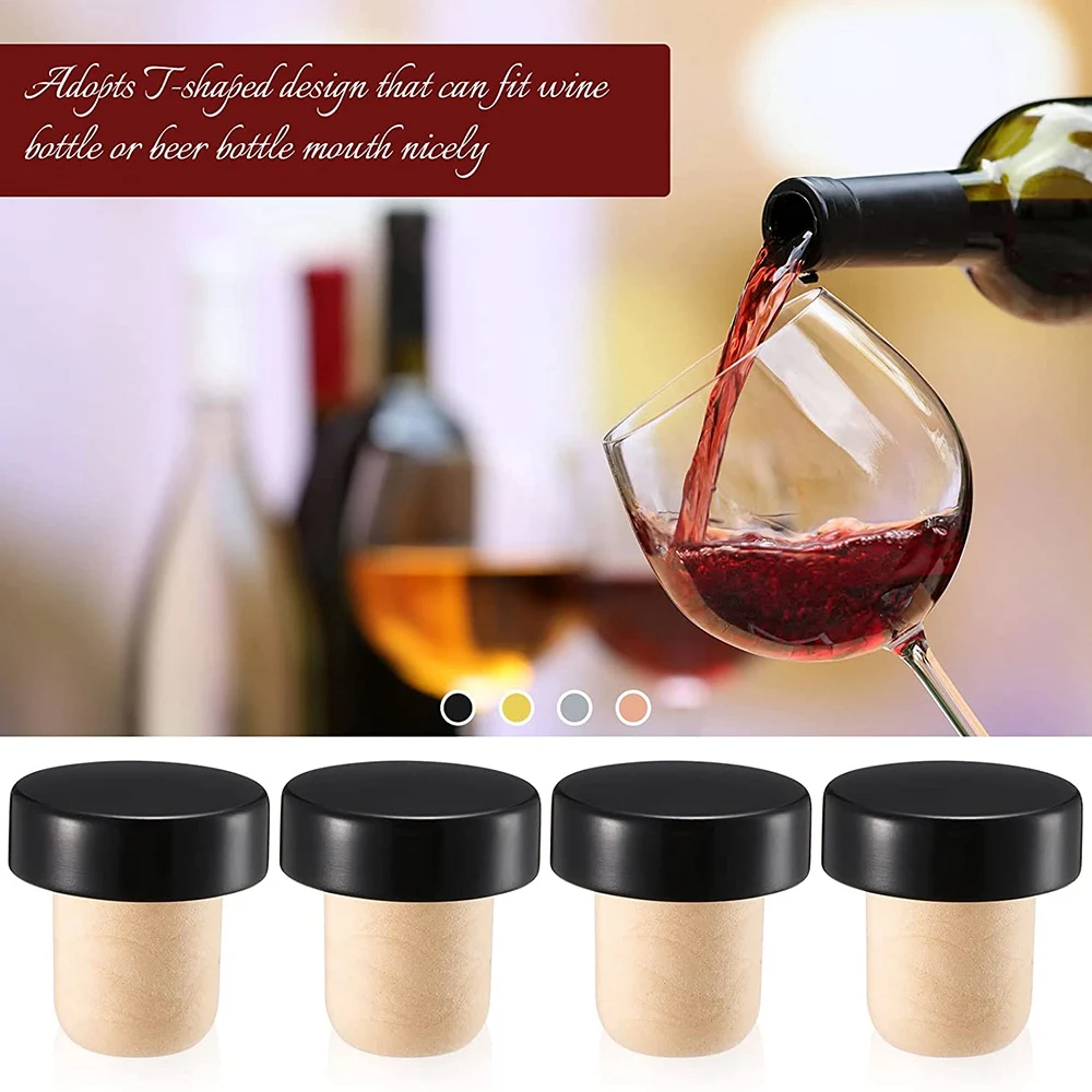 24Pcs T-Shaped Stopper Reusable Wine Cork Bottle Stopper Sealing Plug Bottle Cap for Wine Beer Bottles (Black)