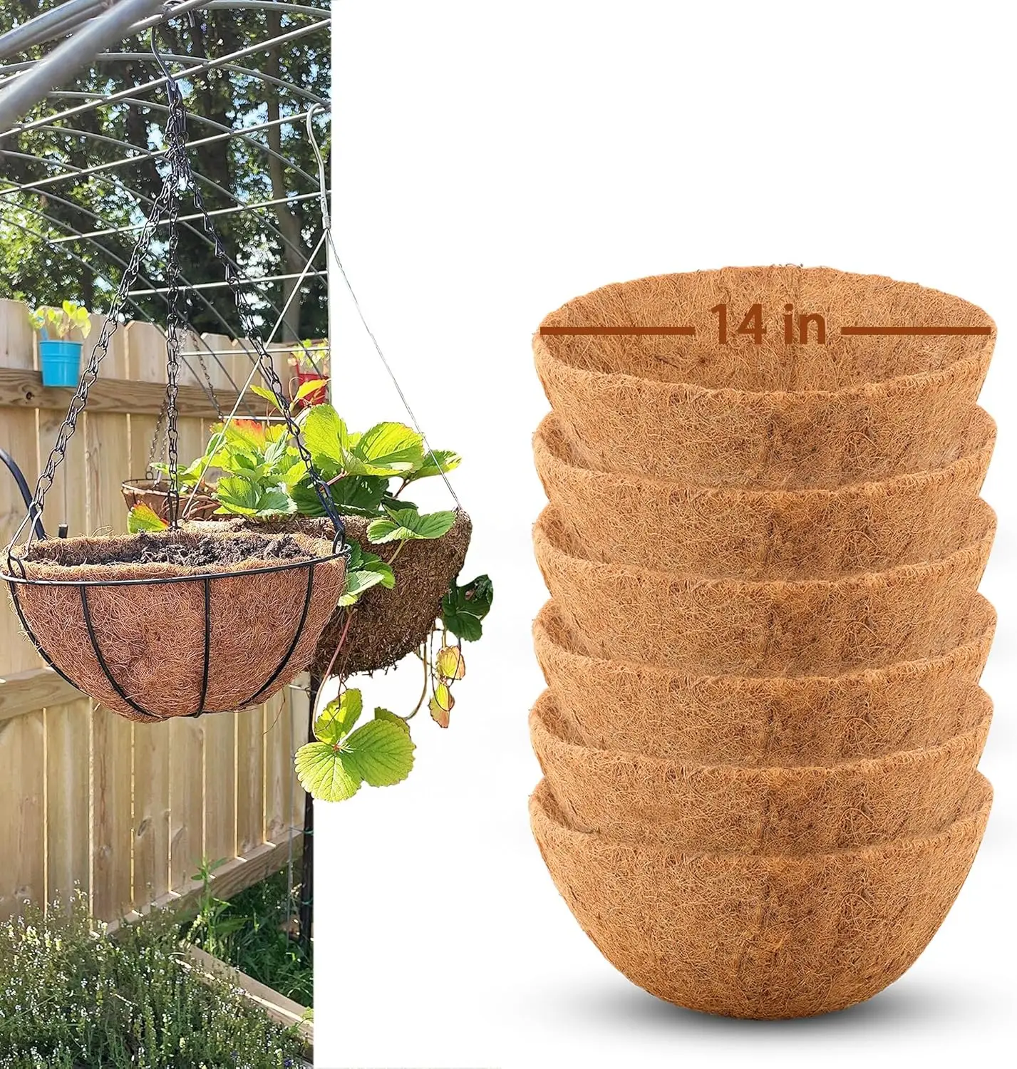 

6 шт. 14-дюймовые подвесные корзины из натурального кокосового волокна для цветов