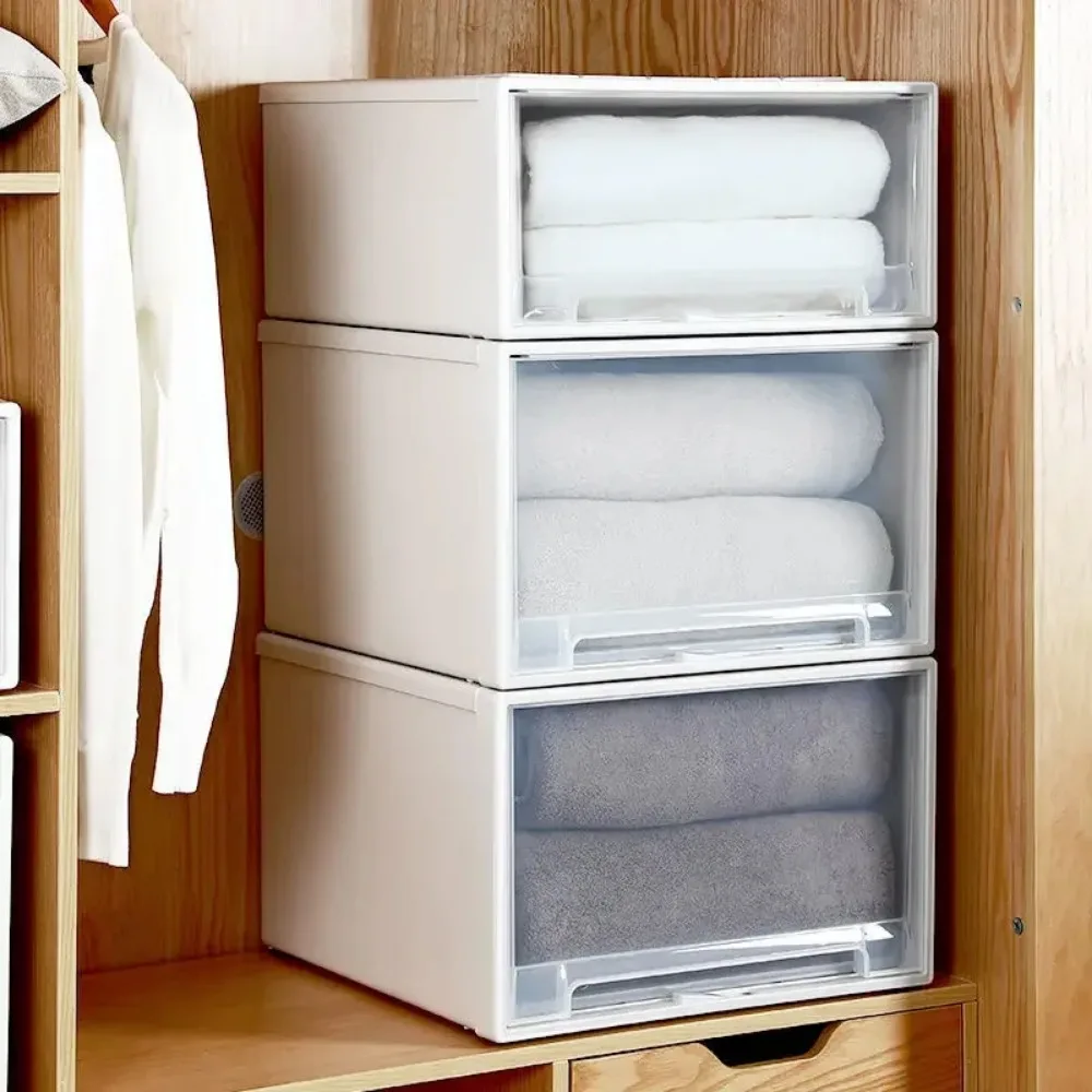 Large Drawer Storage Box Wardrobe Storage Plastic Transparent Household Clothes Organizer Quilt Boxes Cabinet Closet Storage Bin