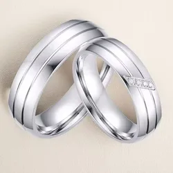 Luxury Couple ring simple two color stainless steel couple diamond ring for Women men Jewelry Gifts