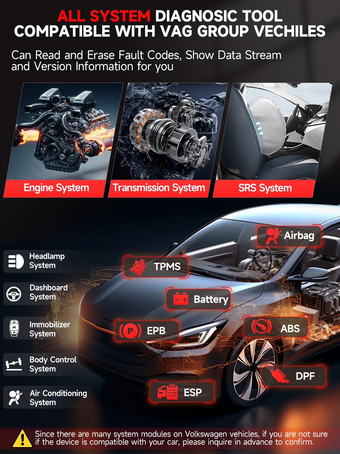 Ancel VD500 OBD2 Automotive Scanner Car Code Reader Oil Reset EPB DTC TP ABS SRS Full System Diagnostic Tool for VW for Audi