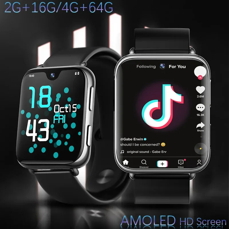 I3 4G All Netcom AMOLED Waterdrop Screen Smart Watch Android OS WiFi APP Download Video Call 64G Smartwatch for AppIe IOS Xiaomi