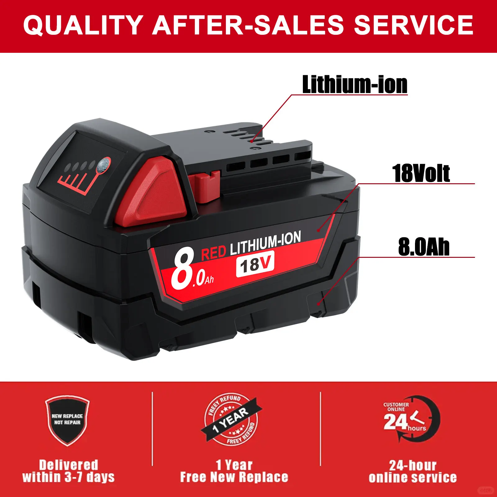 ミルウォーキーツール用充電式バッテリー,8000mah,18v,m18b5 xc,48-11-2402, 48-11-2411 2604-22