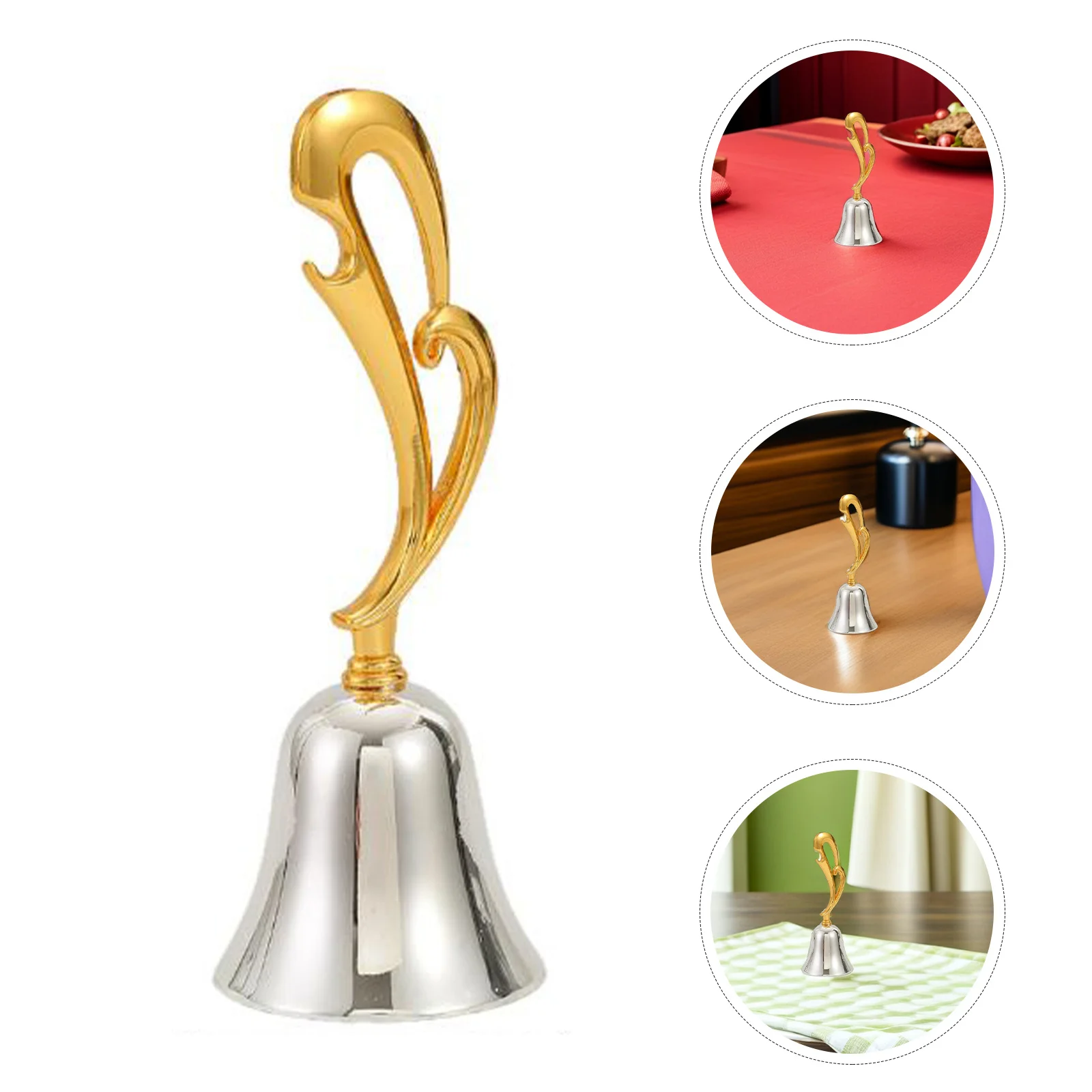 Elegant Hand Bells for Adults - Gold Handle Zinc Alloy Metal Call Bell Loud Ringing Service Desk Bell for Restaurant Hotel