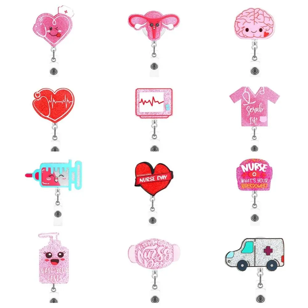 クリップ付き格納式バッジリール、アクリルクリップ、360インチの回転、クリップ付き、ハートのような、愛、看護、仕事