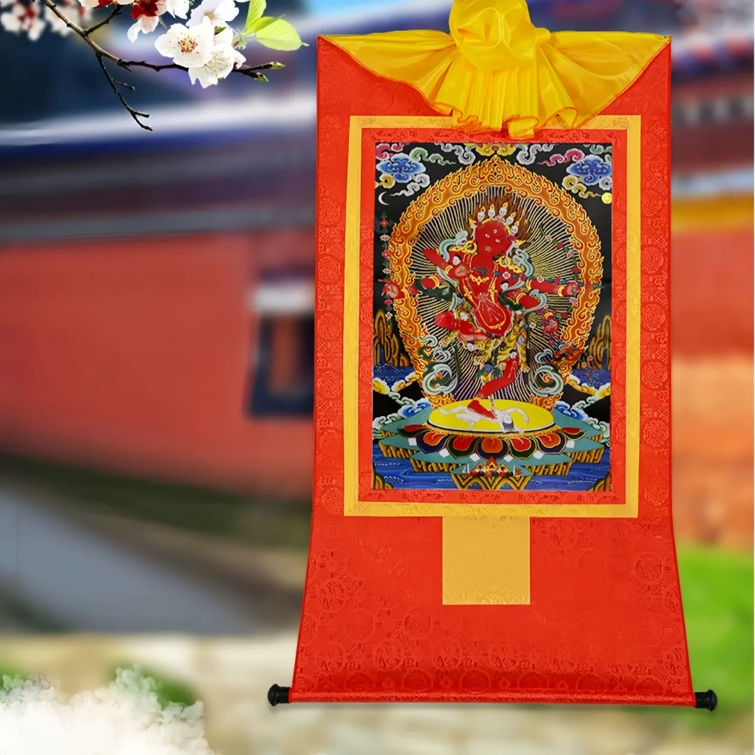 Tibetan Red Thangka Kurukulla Bodhisattva Gilded Painting Wall Art Chinese Style Living Room Entryway Decor 35cm