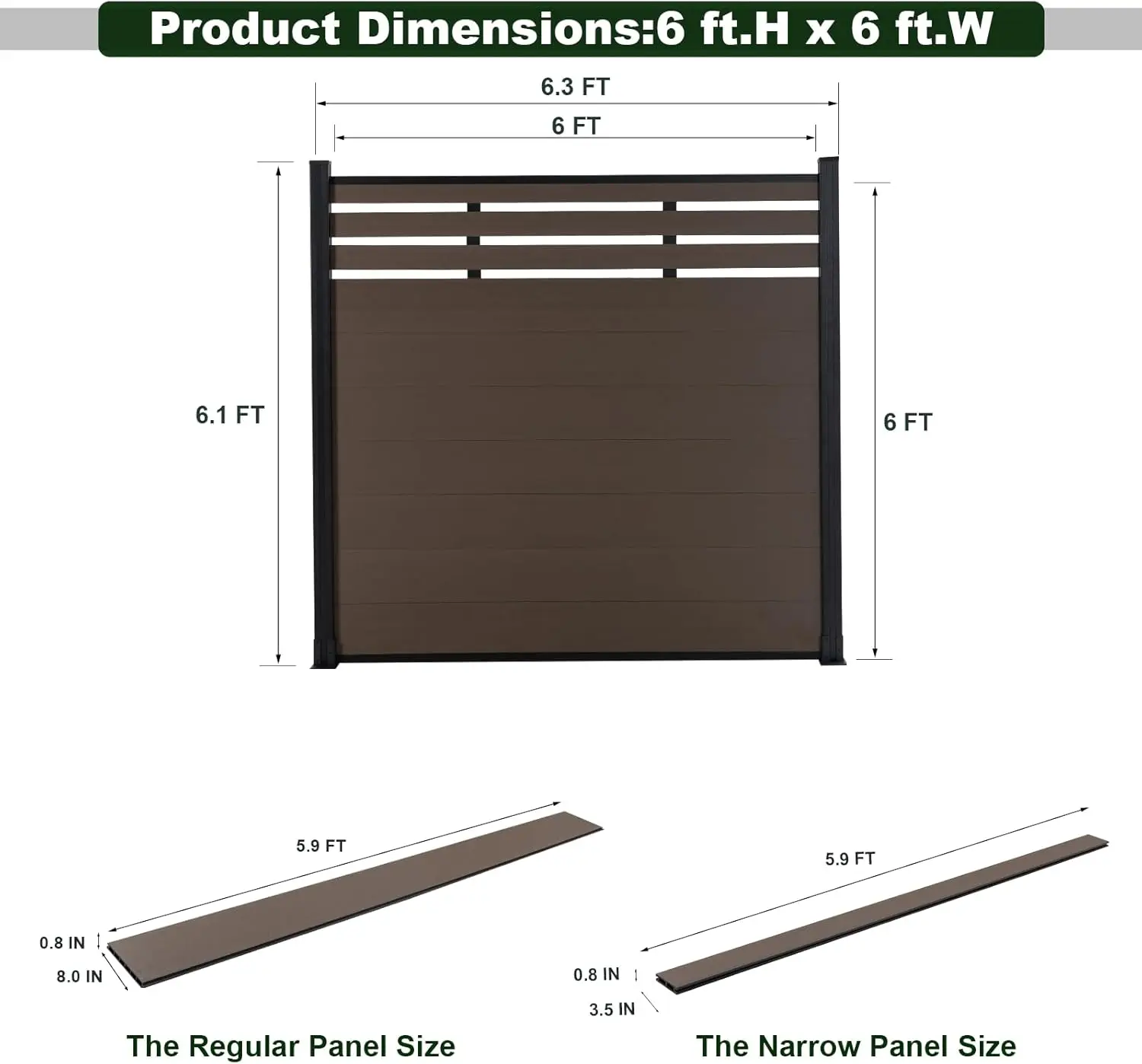 Feet Privacy Fence with 2 Posts for Outdoor, Decorative Barrier Screen for Garden Patio Lawn, Waterproof Wood Plastic Composite