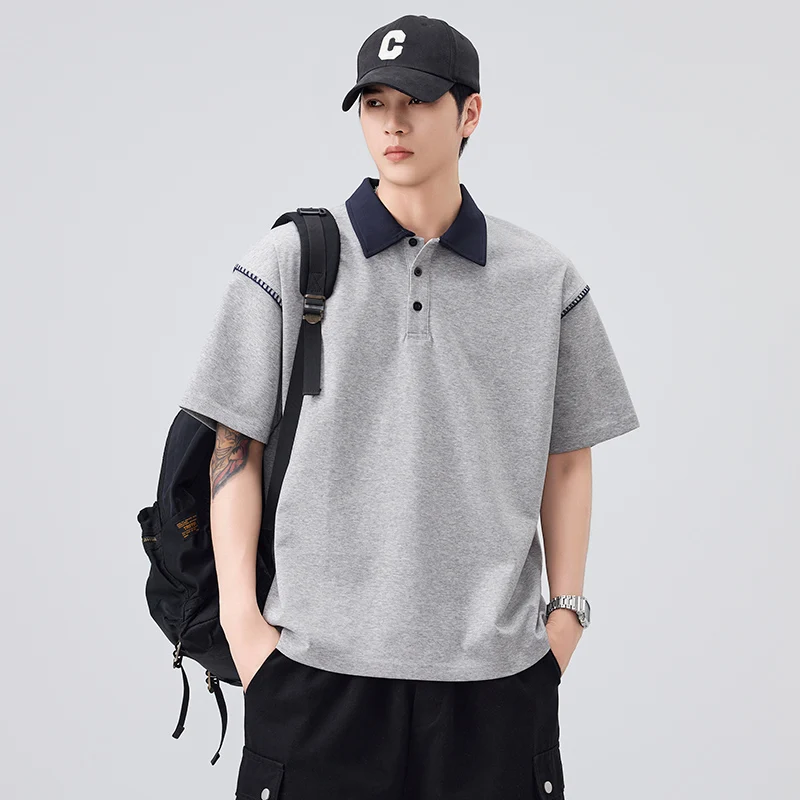 Summer New Style Men's Youth Color-Contrast American-style Collar Short-Sleeved T-Shirt