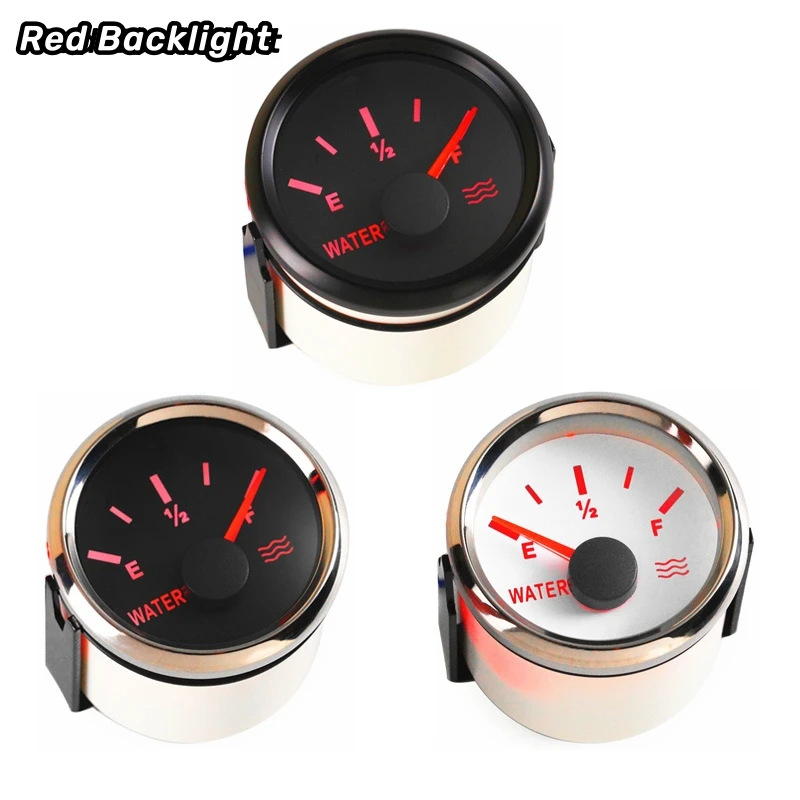 Cars 240-33ohm Input Signal Water Level Gauges Marine 52mm 0-190ohm Water Level Meters Red Backlight 9-32v for Truck Bus Boat