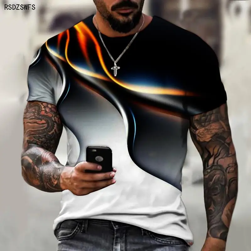 3D Geometric Pattern Three-dimensional Men\'s New T-shirt Short-sleeved Summer Fashion Trend Printing O-neck Pullover Shirt