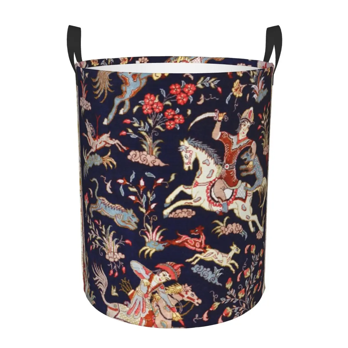 Custom Antique Persian Hunting Rug Laundry Basket Foldable Large Capacity Clothes Storage Bin Floral Tribal Vintage Baby Hamper