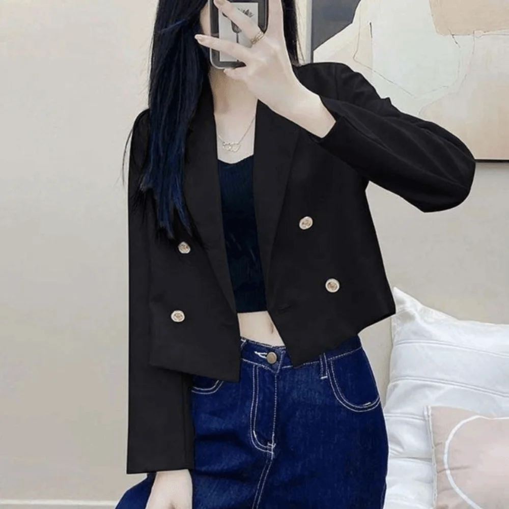 Casual Koreanische Anzug Jacke Lose Langarm Anzug Mantel Frauen College Kleidung Zugeknöpft Blazer Kurze Büro Blazer Streetwear