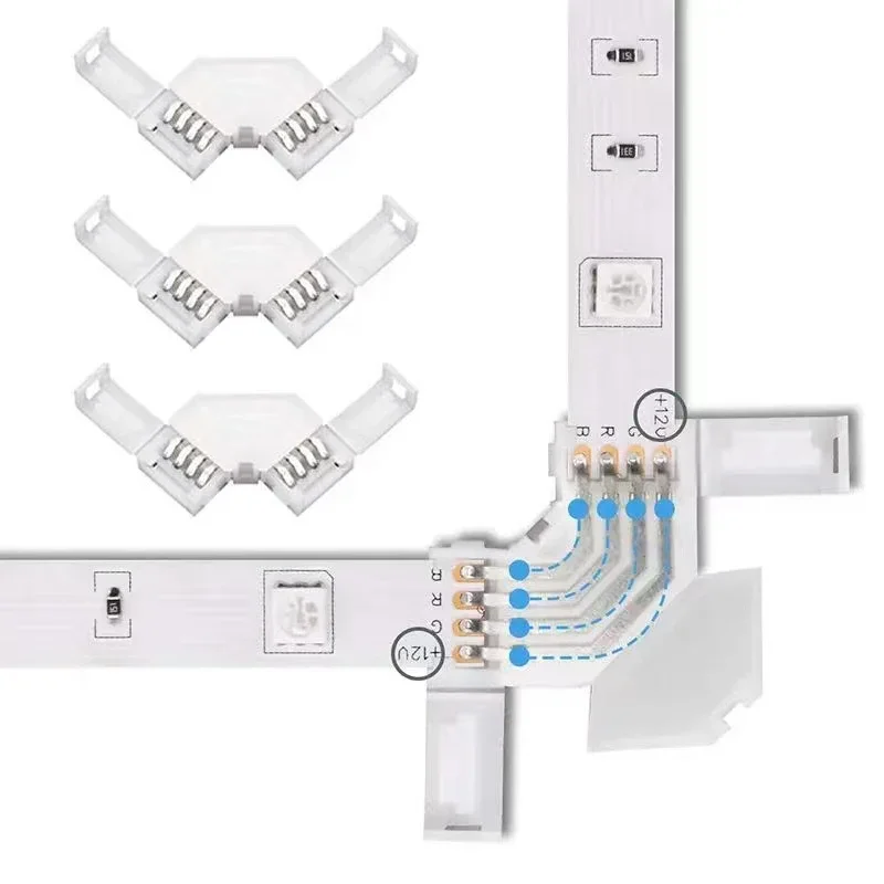 1pc,LED Corner RGB Connector 10mm 4pin L Shape LED Light Strip Solderless 90 Degree Right Angle for 5050 3528 Tape Light