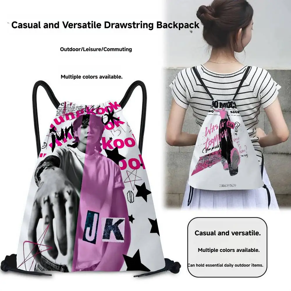 KPOP J-Jung K-Kook 1 قطعة حقيبة ظهر برباط حقيبة ظهر بسلسلة أكياس السرج حقيبة السائبة للمدرسة اليوغا الرياضة الصالة الرياضية السفر #4