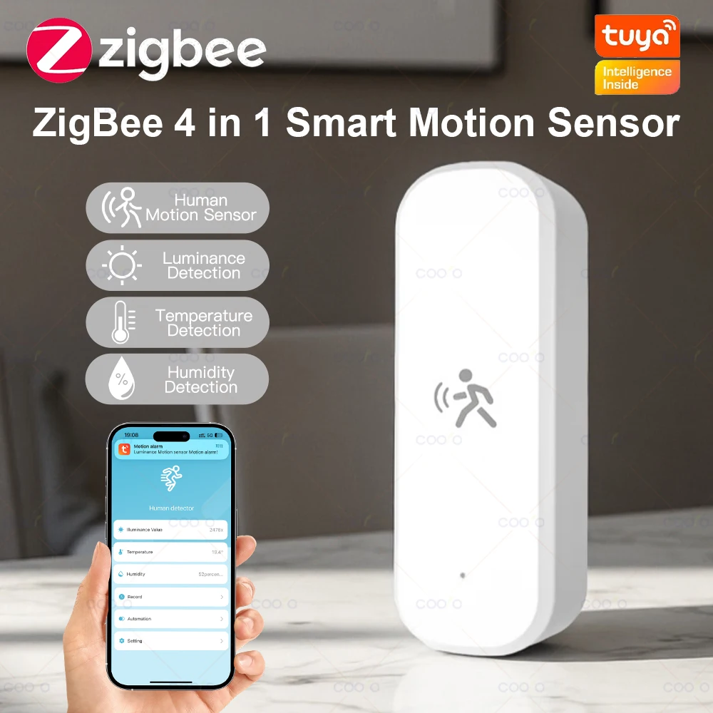 Zigbee Human Motion Sensor 10G MmWave Radar Detector with Illuminance Temperature Humidity Sensor Support Tuya or Zigbee2MQTT