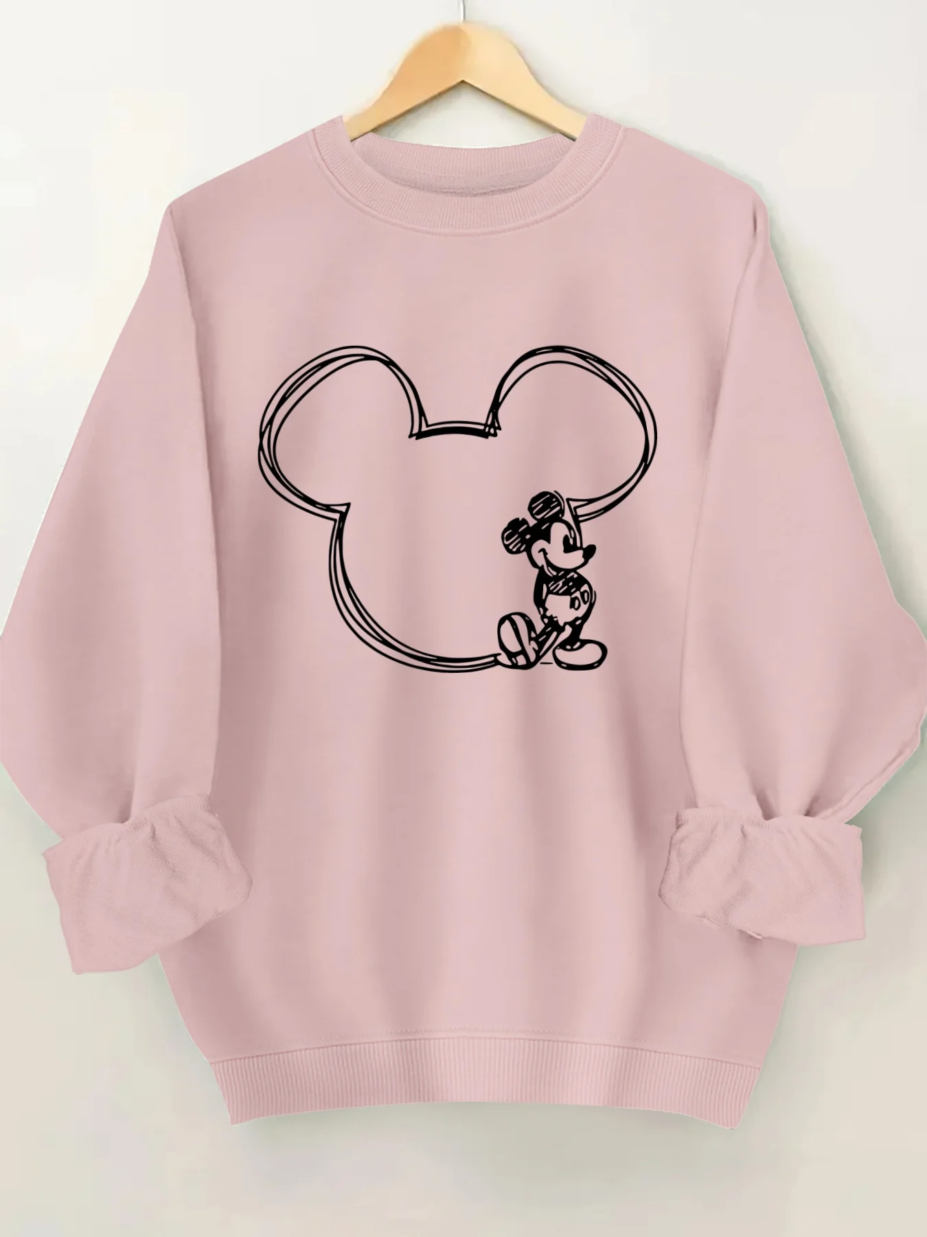 

Свитшот с круглым вырезом и рисунком Микки Мауса от Disney - минималистичный дизайн с контуром головы Микки и мини-графикой Микки