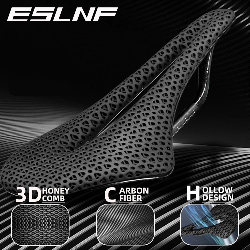 ESLNF 3D Printed 160g Bicycle Carbon Fiber Ultralight Hollow Breathable Bikes Seat Soft Cushion MTB Road Cycling Race Cushion