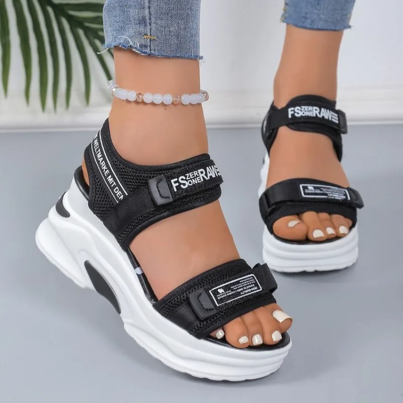 2026 New Luxury Women Platform Sandals New Summer Versatile Slope Heel Elevated Women's Shoes Luxury Sandals Beach Shoes