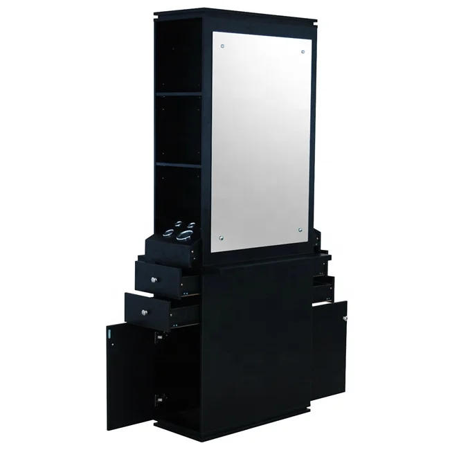 Modern LED Salon Mirror Free Standing Wall Mount Styling Station Dressing For Barbershop Hair Salons Glass Material Design Style