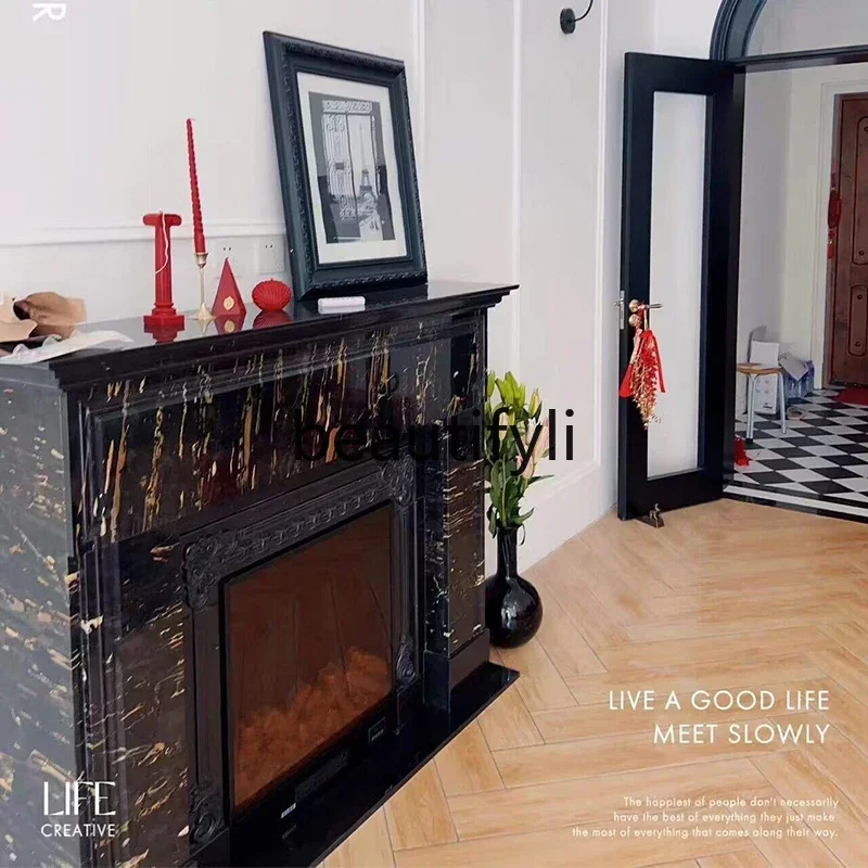 

G Marble Fireplace French Fireplace Black Golden Flower Black Stone Vintage American Fireplace