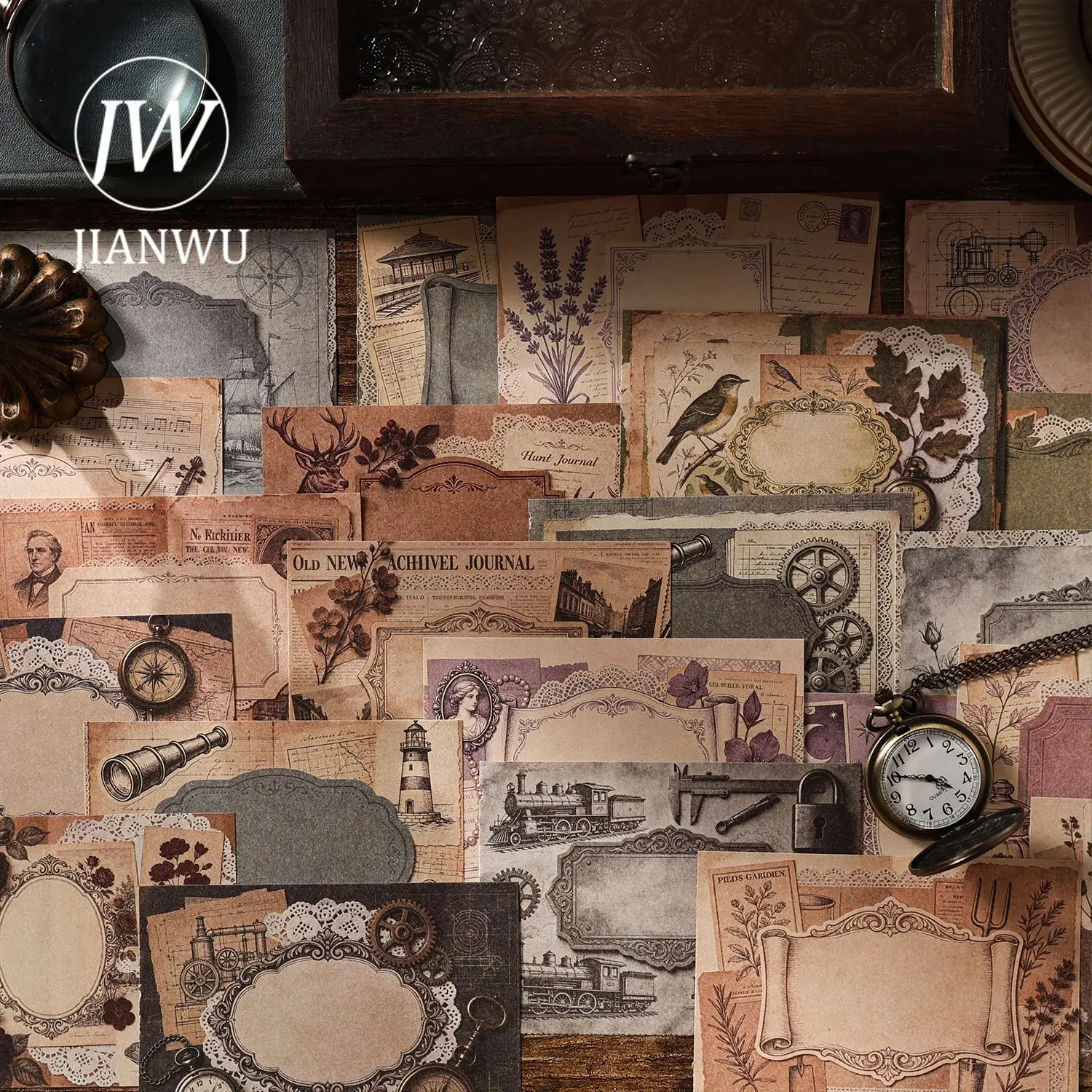 JIANWU Vintage Plant Flower Label Landscape Collage Scrapbooking Material Paper Creative DIY Junk Journal Stationery
