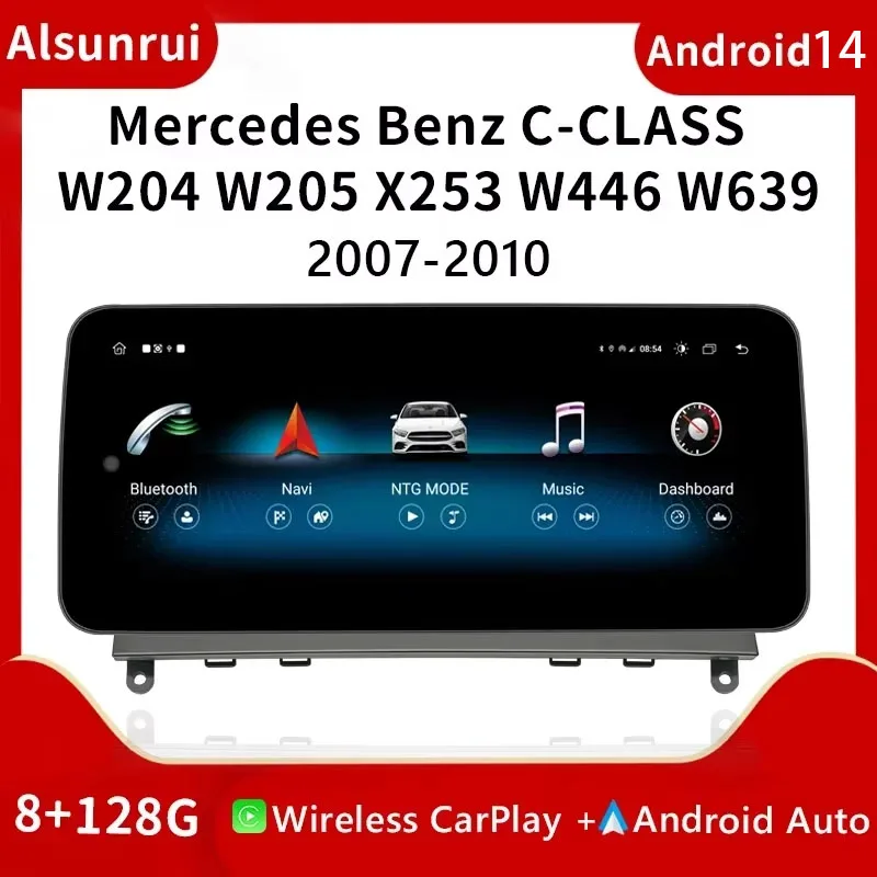 

1920*720 Wireless Carplay Android 14 Car Radio For Mercedes W204 W205 07-18 Screen Multimedia GPS Navi Stereo Audio 4GHead unit
