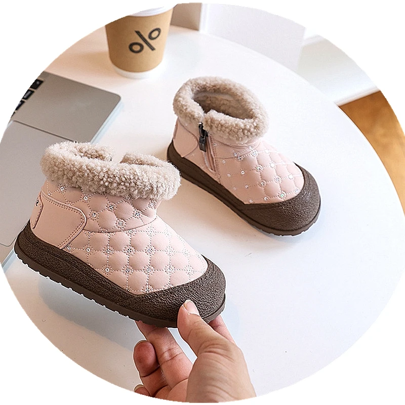 Brand Sewing Fashion Snow Boots For Kid's Girls Warm Anti-slip Ankle Boots For Children Boys Baby Infant Winter Walkers